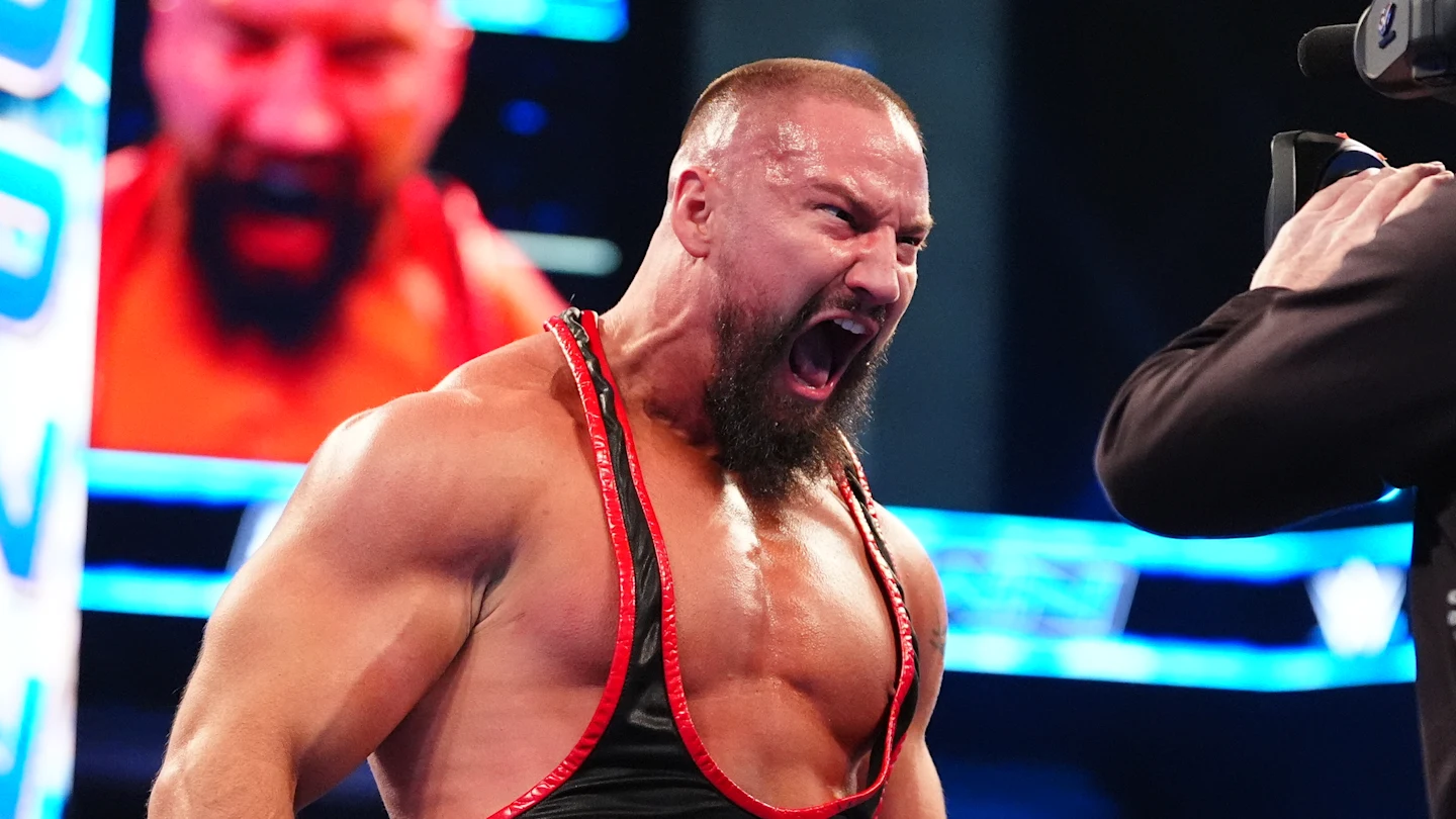 Bron Breakker shouts in the ring during a WWE event.