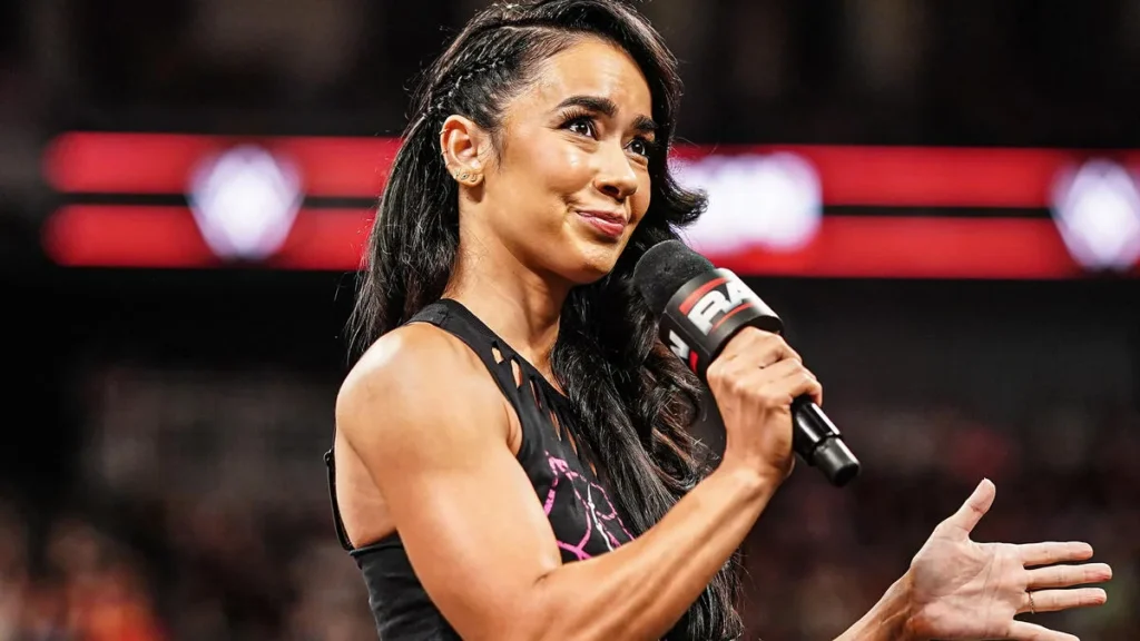 Aj lee speaking on wwe raw microphone after her return in 2025 - tjr wrestling