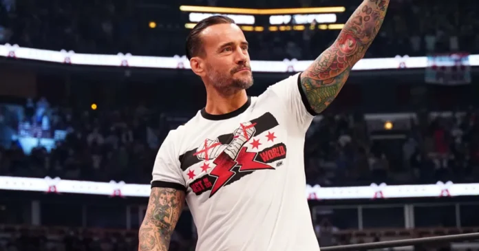 CM Punk acknowledges the crowd during a WWE appearance after winning the Undisputed WWE Championship.