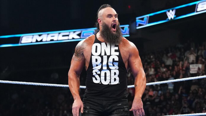 Former WWE Superstar Braun Strowman shouting with an intense expression inside a WWE SmackDown ring